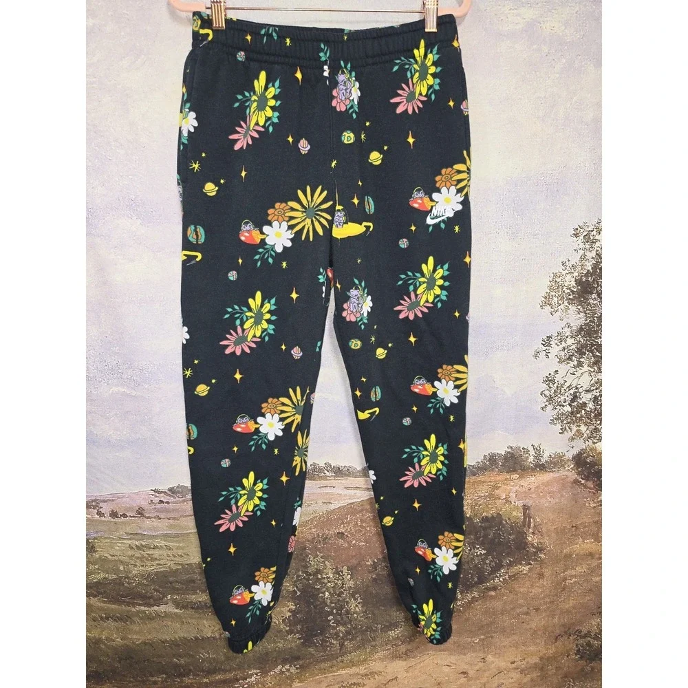 Nike Psychedelic  Alien Mushroom Outer Space Print Soft Joggers Black Sz Small